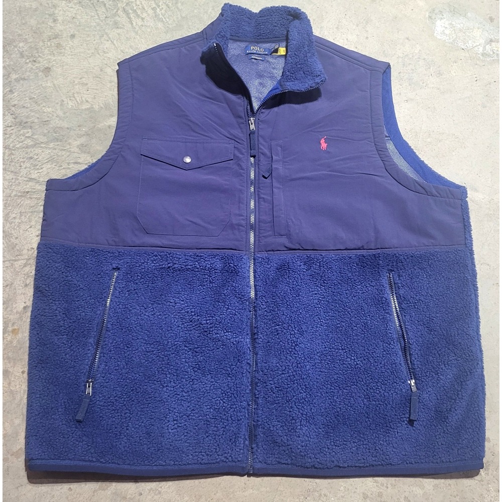 Mens Polo Ralph Lauren Performance Vest 4XLT Big Tall Sherpa Fleece Navy Blue